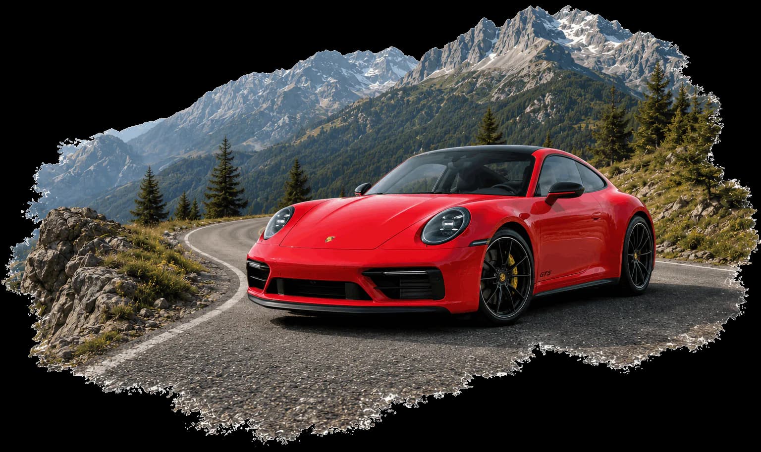 Red sports car on a mountain road